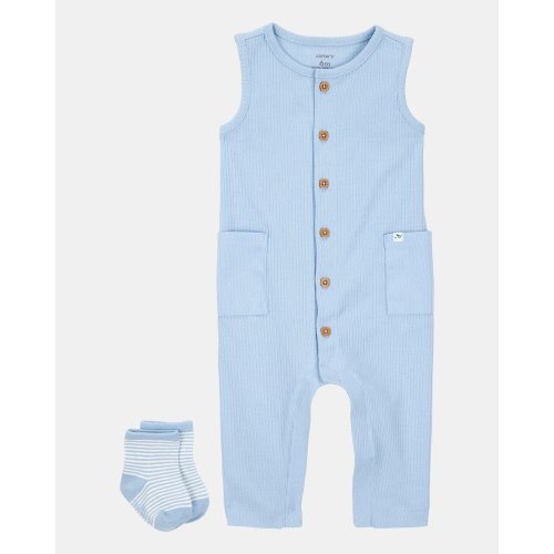 Baby 2-Piece Jumpsuit & Sock Set - Blue