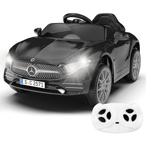 12V Kids Ride On Car with 2.4G Remote Control,Battery Powered Electric Car Ride On Vehicle Double Doors, Safety Belt,LED Light (SC-Black)