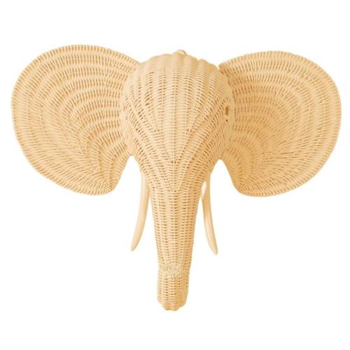 Handmade Rattan Elephant Head Wall Decor (beige)