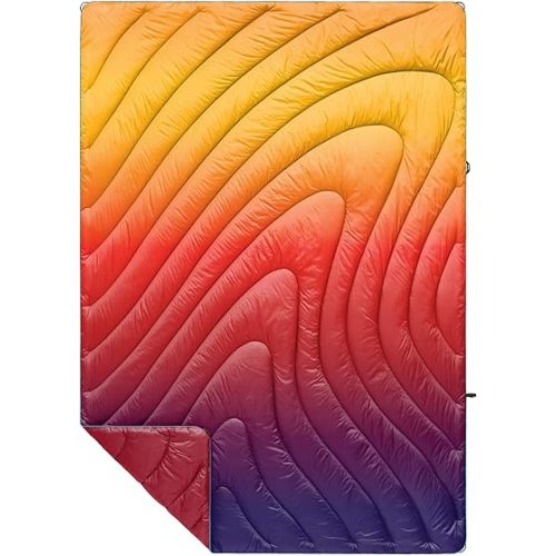Rumpl Original Puffy Blanket - Warm Puffy Camping Blanket, 100% Recycled Polyester Insulation, Lightweight, Packable, Water-Resistant, Outdoor Puffer Blanket, 52"x75", V1, Pyro Fade