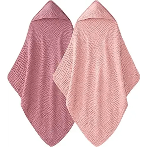 Hooded Baby Towels for Newborn - 2 Pack, 100% Muslin Cotton, Baby Bath Towels with Hood, Soft and Absorbent for Girls Infant, Toddler and Kids, Large 32x32 Inches, Newborn Essential