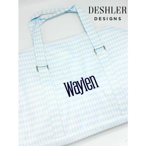 Light Blue Gingham Duffle Bag, Baby Boy Duffel Bag, Boys Monogram Overnight Bag, Baby boy luggage bag, Boys Monogram Duffle, monogram duffel