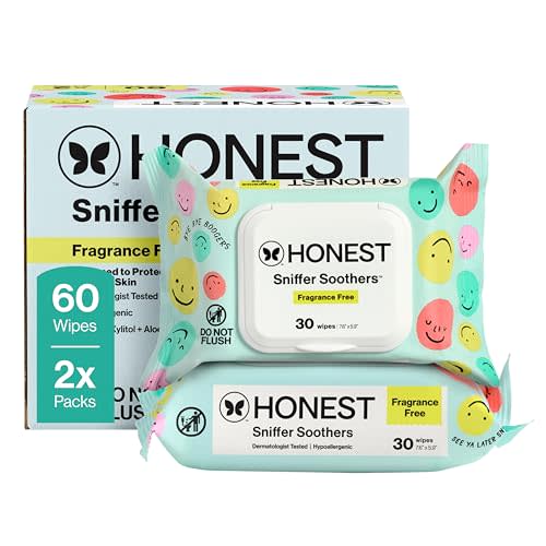The Honest Company Plant-Based Snot Removing Wipes, Soothing Nose with Aloe, Hypoallergenic for Sensitive Skin, EWG Verified Fragrance-Free, 60 Count