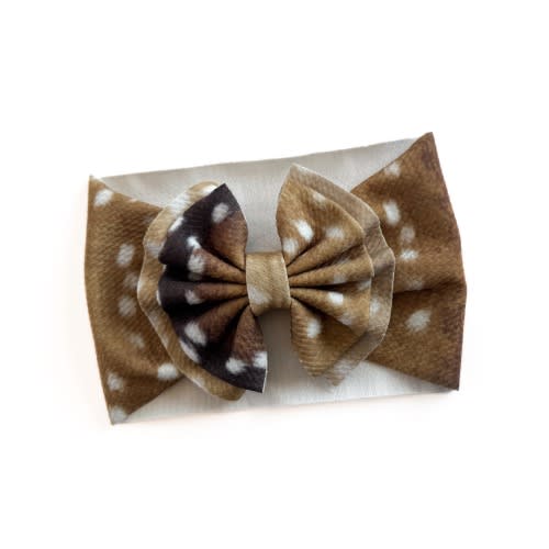 Deer Baby Headwrap - Fawn Baby Bow - Baby Bow - Pull Proof - Permanently Sewn - Big Bow - Clip - Baby Bow