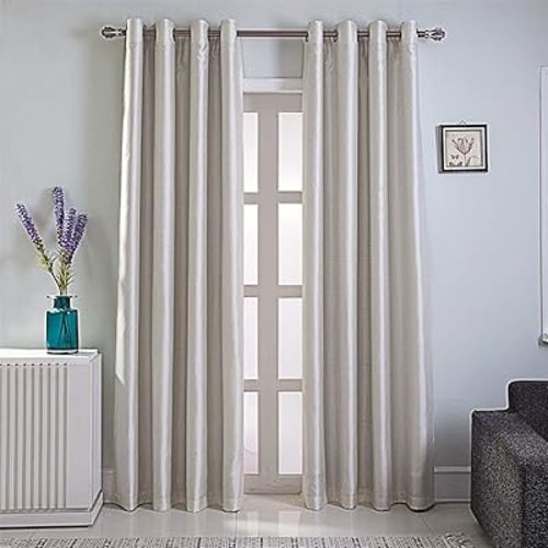 GYROHOME Faux Silk Room-Darkening Blackout Curtains (Beige Liner) Solid Window Treatment Drapes for Bedroom Living Room, Eyelet Thermal Insulated (2Panels, 46x90inch,Beige)