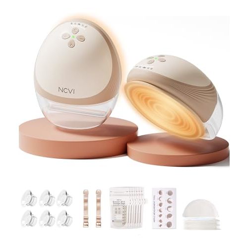 NCVI Security Heated Wearable Breast Pump, Hands-Free Breast Pump with Innovative HeatFlow, Hospital-Grade Suction, Magnetic Charging Cable, 4 Modes 9 Levels Portable Breastfeeding Pump for Mom