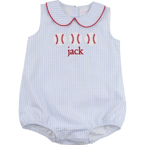 Blue And Red Windowpane Applique Baseball Bubble – Cecil & Lou