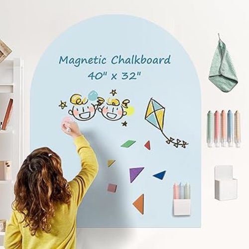 2025 Magnetic Chalkboard Wall Decal 40"x32" – Upgraded Strong Adhesive, Thickened Iron Layer, Wet Cloth for Easy Erasing, Drawing Learning for Kids Playroom, School, Home Decor (Blue)