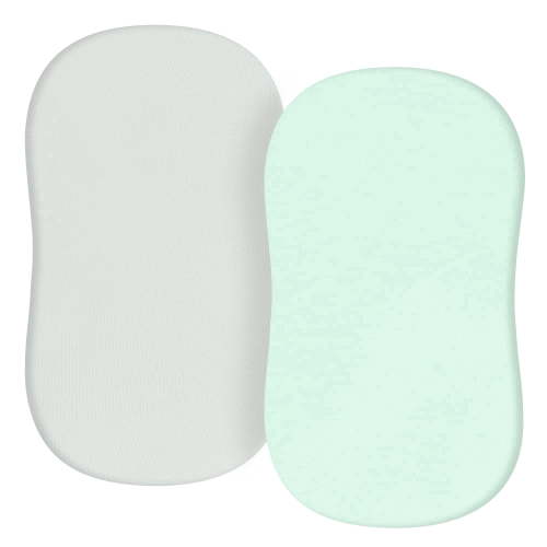 Tillyou 2 Pack Baby Bassinet Sheets Set Cozy Fitted Mattress Sheet for Baby Boy Girls 33"x 16", Gray & Green