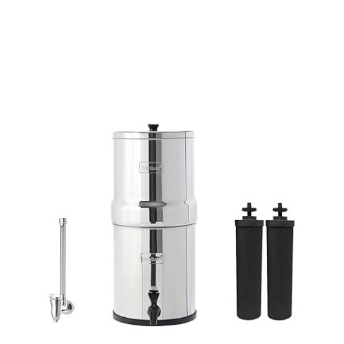 Big Berkey Gravity-Fed Water Filter System with 2 Black Berkey Elements Plus Deluxe 7" Stainless Steel Water View Spigot