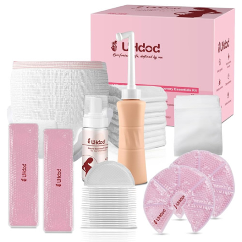 UHdod Postpartum Essentials Recovery Kit, Postpartum Kit for Women After Birth Labor Delivery Postpartum Care Kit, Disposable Underwear Cold Pads Cooling Foam Peri Bottle Nursing Pads Breast Ice Packs