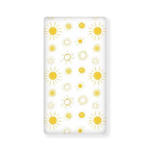 Yellow and White Sun Fitted Crib Sheet for Boys Girls 28"x52" | Sunny Boho Bohemian Celestial Sky Baby Sheet for Standard Crib and Toddler Sunshine Nursery Bed Mattress Sheets