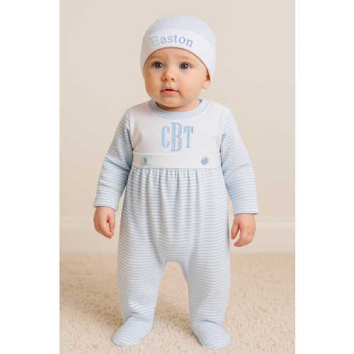 Personalized Baby Boy Outfit with Monogrammed Hat for Newborn Gift