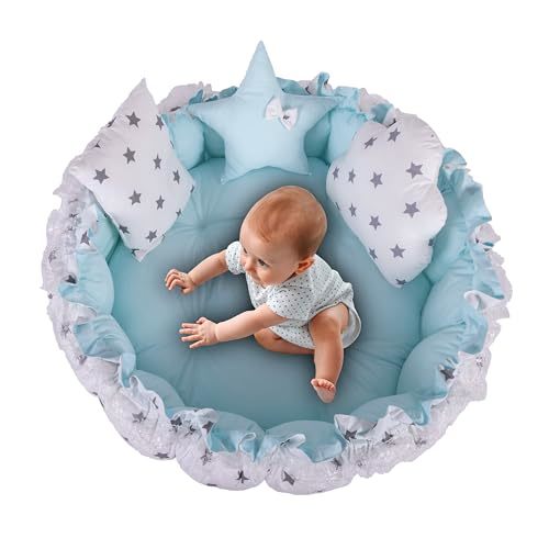 MottoKids 2-in-1 Play Mat from Baby to Toddler, Pet Cushion, Thick & Convertible, Floor Cushion for Toddler, Play Mat, Cotton & Machine Washable (PolyBag) (Blue)