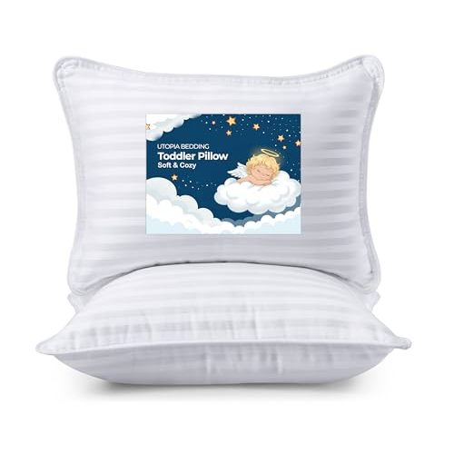 Utopia Bedding Toddler Pillow 2 Pack, Cotton Blend Shell 13x18 Inch, White | Soft and Breathable Small Satin Striped Kids Pillow, Baby Sleeping For Toddler, Bed and Travel, Age 2 and Above