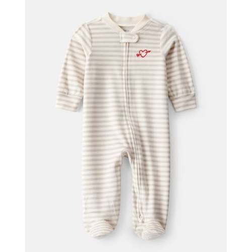 Baby Valentine's Day Striped DreamPlush Snug Fit 2-Way Zip Sleep & Play Pajamas - Grey | Carter's