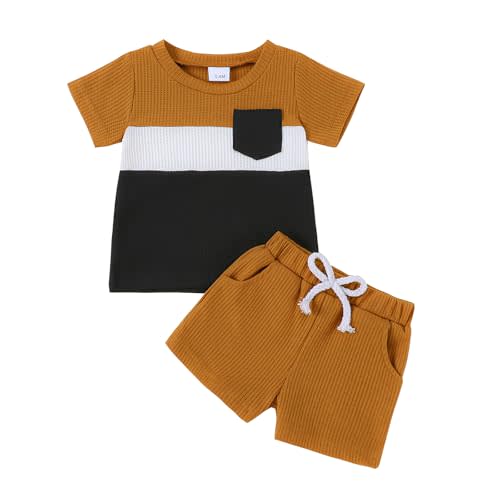 Jeinxcn Toddler Baby Boy Summer Clothes Color Block Short Sleeve T-shirt Shorts Outfits Set