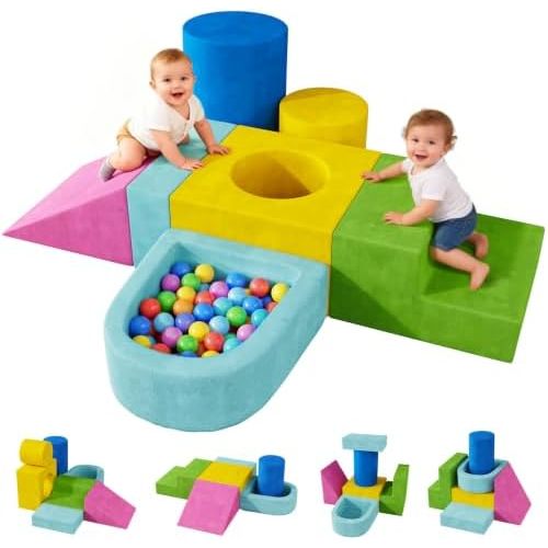Teckid 7-Piece Soft Foam Climbing Blocks Ball Pit Set for Toddlers 1-3