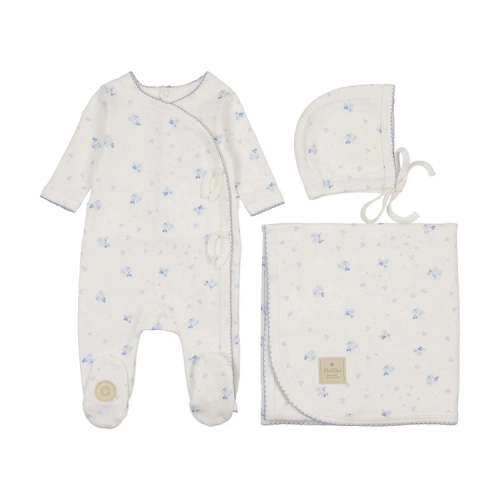 Baby Boy Blue Floral Wrap Footie Blanket Layette Gift Set Mon Tresor Bebe – Olive Sprout Kids