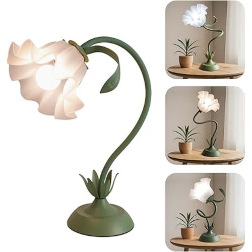 Flower Table Lamp for Bedroom, 3 Colors Flower Reading Light with E26 Bulb, Cute Lily Desk Lamp Bedside Lamps for Nightstands Home Decor, Adjustable Flexible DIY Floral Lamps for Living Room Office