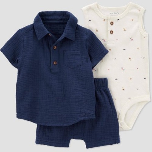 Carter's Just One You® Baby Boys' 3pc Top & Bottom Set - Navy Blue/White, Size: Newborn