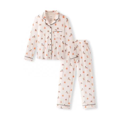 Long-Sleeved Women's Pajama Set in Halloween Teddy