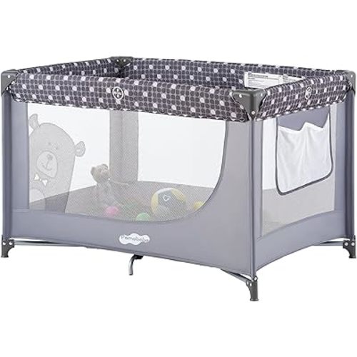 Pamo Babe Portable Crib Baby Playpen with Mattress and Carry Bag Grey