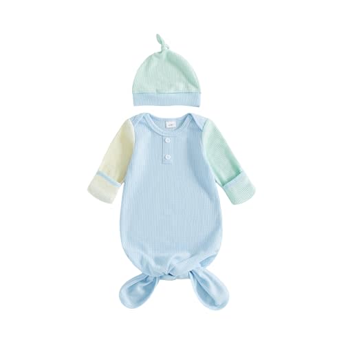 Newborn Baby Boy Girl Sleep Gown Sleeper Knotted Nightgown Hat Pajamas Hospital Coming Home Fall Winter Outfit