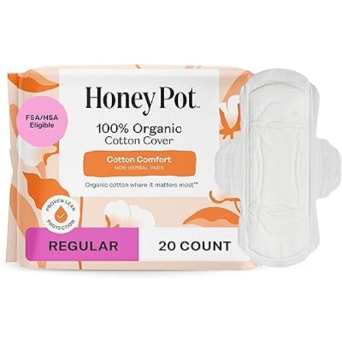 The Honey Pot Company - Sanitary Pads for Women - Non-Herbal Regular Flow w/Wings - Organic Cotton Cover & Ultra-Absorbent Pulp Core - Feminine Care - 20 ct