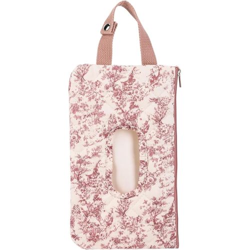 Quilted Baby Wipe Holder Floral Diaper Pouch Portable Quilted Wipes Bag for Car, Stroller (Pink 2)