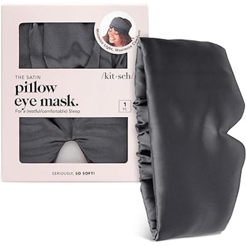 Kitsch Satin Sleep Mask - Eye Masks for Sleep, Softer Than Silk Satin Sleeping Mask Blindfold and Sleep Masks for Women and Men, Eye Care Travel Essentials - Charcoal Black