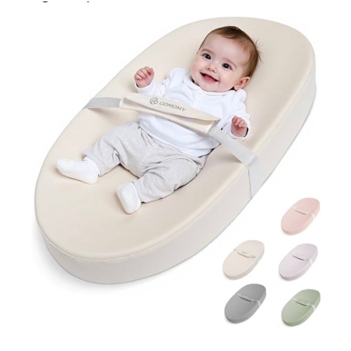 COMOMY Baby Changing Pad with Wipeable & Waterproof PU Cover, Contoured Diaper Changing Pad for Dresser with Non-Slip Safety Belt, Portable and Lightweight, Large Cushioned Foam, Beige