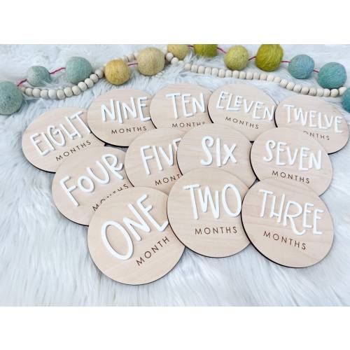 Baby Milestone Tracker, 1-12 Monthly Baby milestone cards, Monthly Wooden Milestone Discs, Personalized Month Signs Baby Acrylic Hello