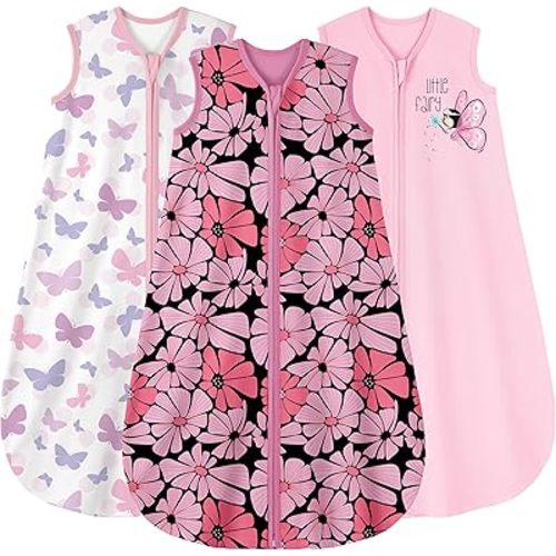 Yoofoss Baby Sleep Sack 0-6 Months Baby Wearable Blanket 100% Cotton 2-Way Zipper TOG 0.5 Toddler Sleeping Sack 3 Pack, Lightweight Sleep Sacks for Babies(Small)