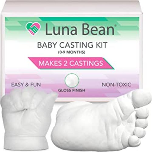 Luna Bean Baby Keepsake Hand Casting Kit - Plaster Hand Molding Casting Kit for Infant Hand & Foot Molding - Baby Casting Kit for First Birthday, Christmas & Newborn Gifts - (Clear Sealant - Gloss)