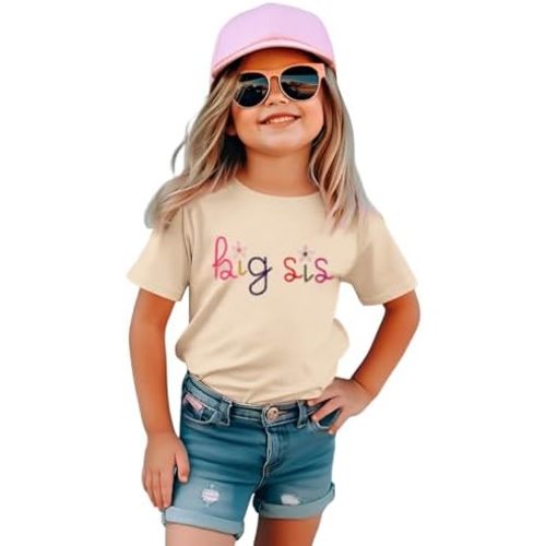IZYJOY Big Sister Shirts Toddler Baby Girl Embroidered Promoted to Big Sis Announcement T-Shirt Short Sleeve Tee Tops