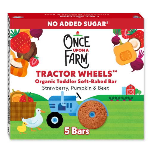 Once Upon a Farm Organic Toddler Snack Tractor Wheels Strawberry Pumpkin Beet 5ct