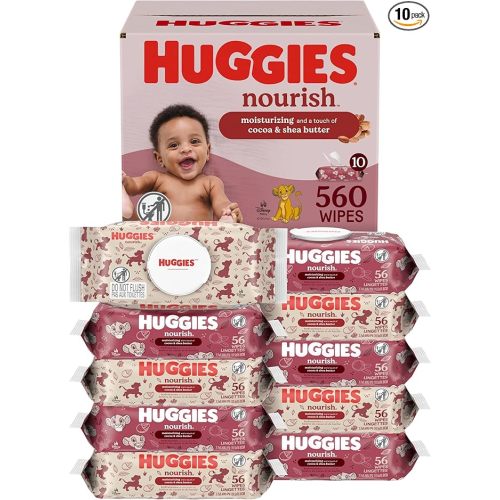 Huggies Nourish Scented Baby Wipes, 10 Push Button Packs (560 Wipes Total)