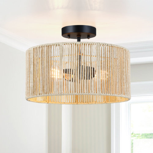 True Fine 2 - Light 14-in Woven Rope Drum Semi Flush Mount Ceiling Light & Reviews | Wayfair