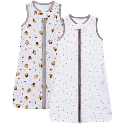 LAT LEE AND TOWN Baby Wearable Blanket 2 Pack 100% Cotton Unisex Sleeveless Baby Sleep Sacks for Infant Toddler 0-18 Months