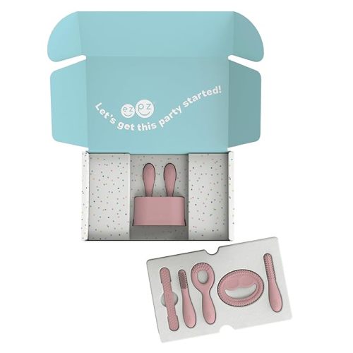 ezpz Kit 1: Prepare for Starting Solids (Blush) - Pre-Feeding Tools to Build Readiness for Starting Solids - Designed by a Pediatric Feeding Specialist - Shower Essentials & Gifts