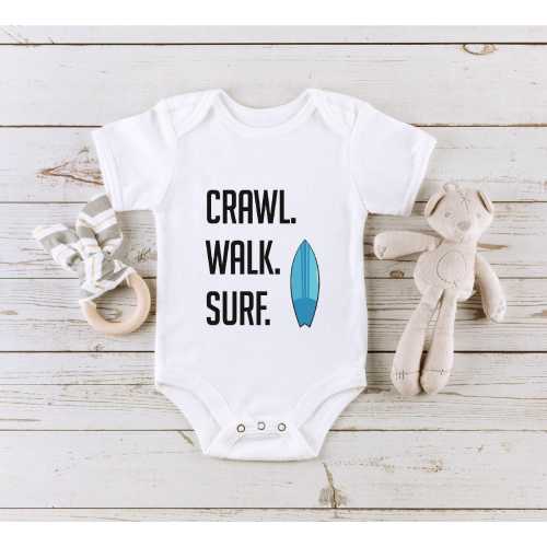 Baby Surfing Onesie®, Crawl Walk Surf Newborn Outfit for Beach-Loving Families and Surfer Parents