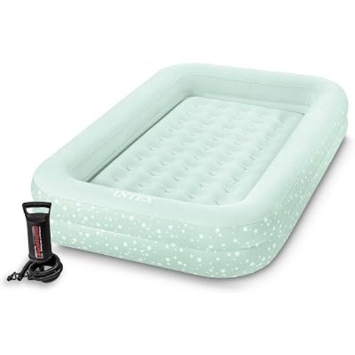Intex 66810EP Kids Travel Air Mattress Inflatable Bed with Raised Sides and Hand Pump - Portable Blow-Up Toddler Traveler Bed for Children's Naps or Sleep