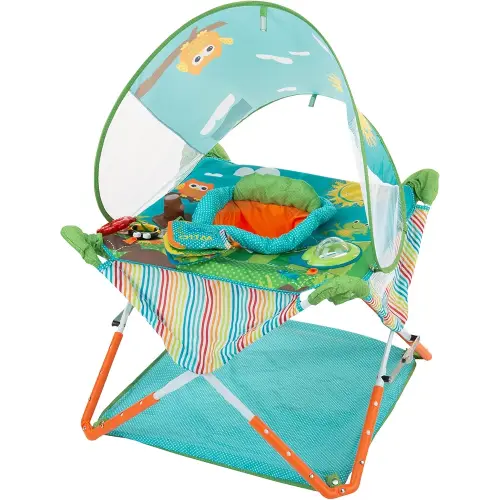 Bright Starts, Pop 'N Jump SE Portable Baby Activity Center, Indoor Outdoor Use, Lightweight, Carrying Bag, Canopy, 6-12 Months (Sweets)