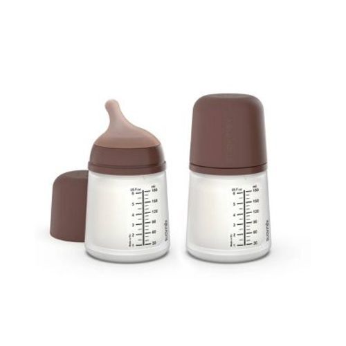 Suavinex Zero Small Anti-Colic Baby Bottles with Adaptable Flow - Dark Brown - 6 fl oz/2pk