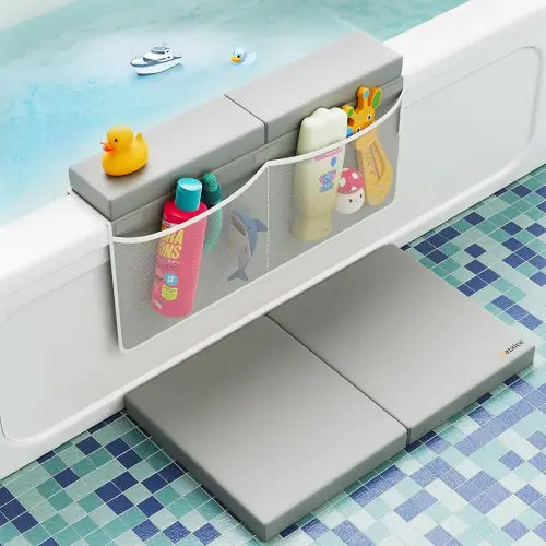 Premium Bath Kneeler, Baby Bath Kneeler and Elbow Rest Pad Set, Kneeling Pad for Bathing Baby, Knee Pads for Bathing Babies, Large Knee Pads (22 Inch × 13 Inch) with 4 Mesh Pockets (Large, Gray)