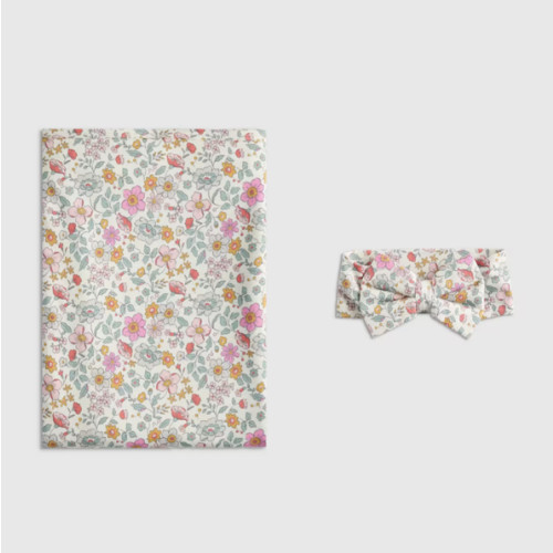 Bamboo Swaddle and Bow Set in Soft Ditsy Floral