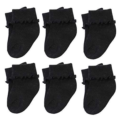 Xiyadun 6 &12 Pairs Infant Toddler Baby Kids Turn Cuff Ruffle Cotton Socks