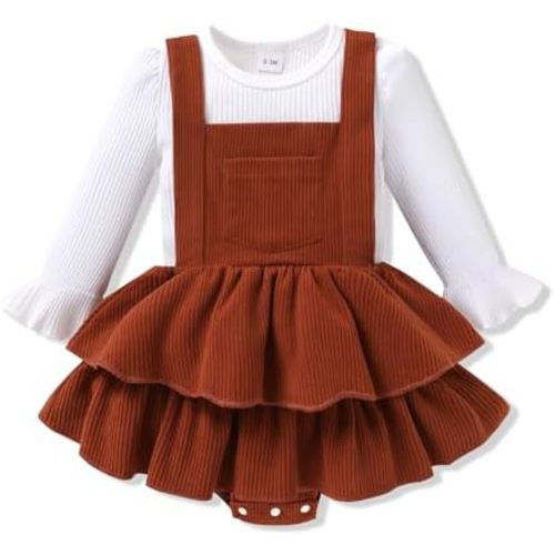 YOUNGER TREE Newborn Baby Girl Fall Winter Outfits Long Sleeve Romper Corduroy Overall Dress Infant Skirt Clothes Sets