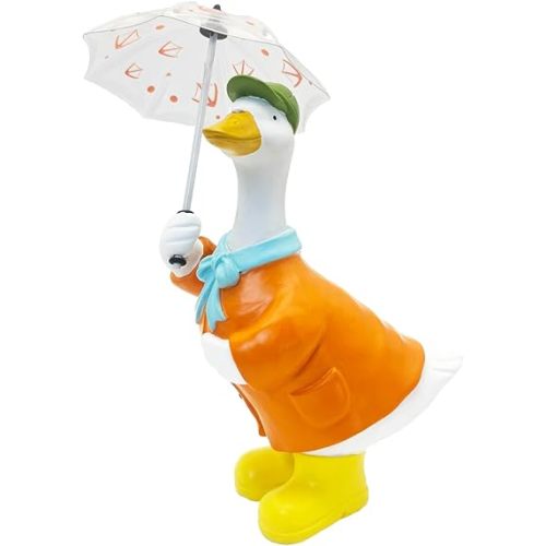 Goose Statue for Holding Umbrella Porch Goose Home Decor Cute Resin Decoration Room Garden Lawn Yard Hand Painted Sculpture Decorative Gift for Kids and Women(Orange)